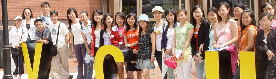 Students from China pose at the VCU sign